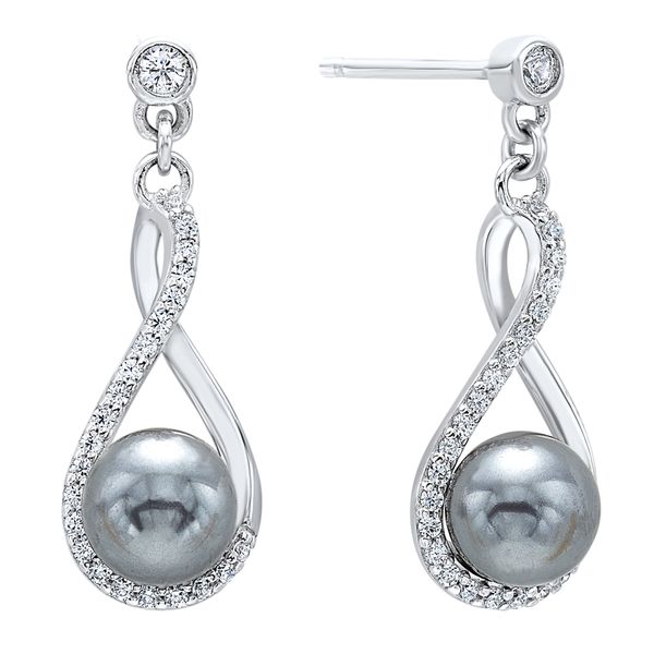 Sterling Silver Freshwater Pearl & CZ Drop Earrings | Elegant Pearl Earrings Bradley's Jewelers Jacksonville, NC