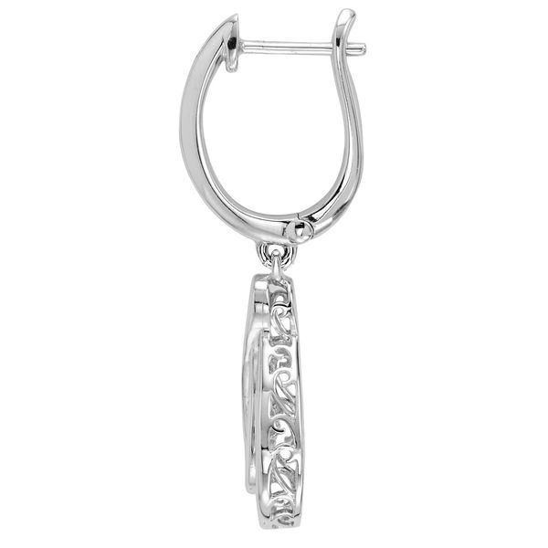 White Gold Sterling Silver Heart Hoop Earrings | Romantic Hoops Image 2 Bradley's Jewelers Jacksonville, NC