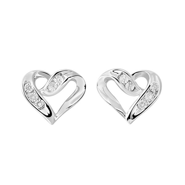 Sterling Silver .02 CTW Diamond Channel Set Heart Earrings Bradley's Jewelers Jacksonville, NC