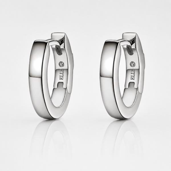 ELLE Rhodium Plated Silver Huggie Hoop Earrings Bradley's Jewelers Jacksonville, NC