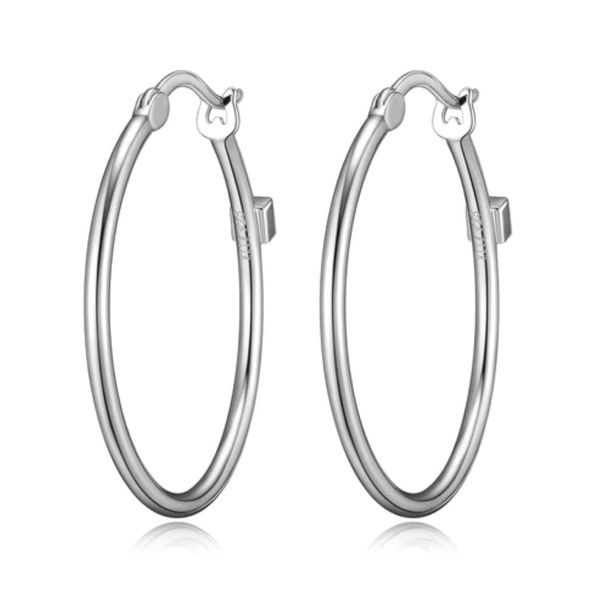 ELLE Rhodium Plated Silver 30MM Hoop Earrings Bradley's Jewelers Jacksonville, NC