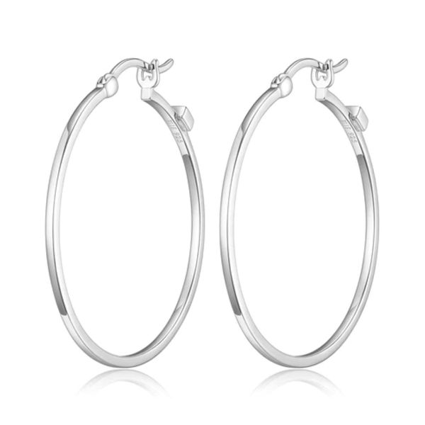 ELLE Rhodium Plated Silver 35MM Hoop Earrings Bradley's Jewelers Jacksonville, NC