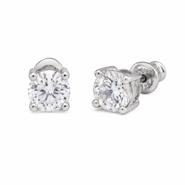 ELLE Glamorous Rhodium Plated CZ Stud Earrings | 6MM Bradley's Jewelers Jacksonville, NC