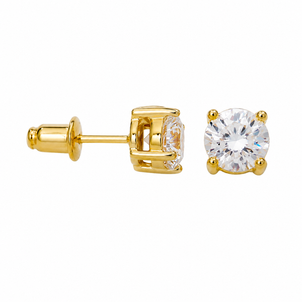 ELLE Glamorous Gold Plated CZ Stud Earrings | 6MM Bradley's Jewelers Jacksonville, NC