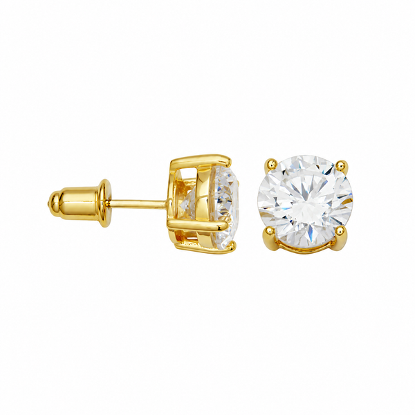 ELLE Glamorous Yellow Gold Plated CZ Stud Earrings | 8mm Bradley's Jewelers Jacksonville, NC