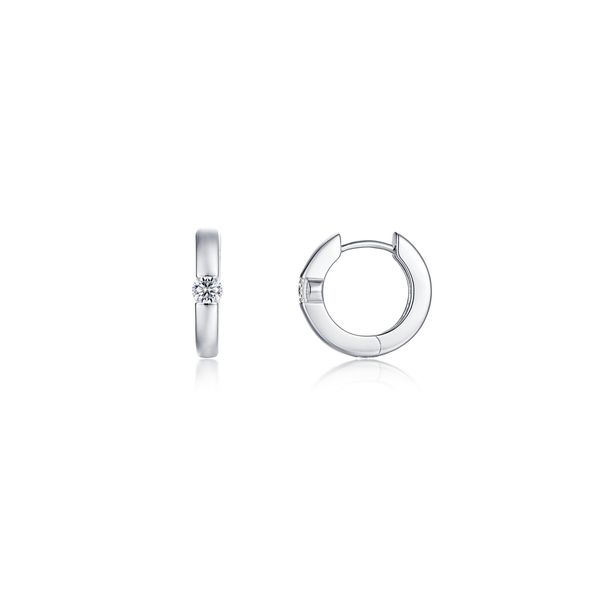 Lafonn Kate Medium Huggie Hoop Earrings in Platinum-Plated Sterling Silver Bradley's Jewelers Jacksonville, NC
