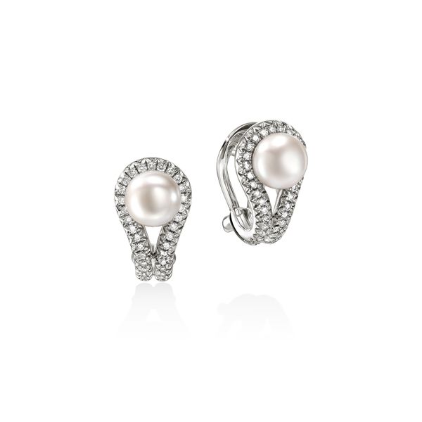John Hardy Surf Silver Diamond Pave Earrings with 6–6.5mm Cultured Freshwater Pearl Bradley's Jewelers Jacksonville, NC
