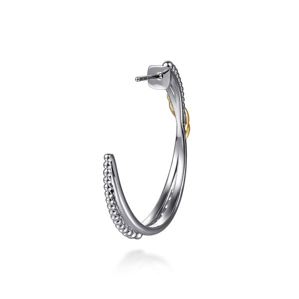 Gabriel & Co Two-Tone Bujukan Criss Cross J Hoop Earrings Sterling Silver & 14K Yellow Gold Image 3 Bradley's Jewelers Jacksonville, NC