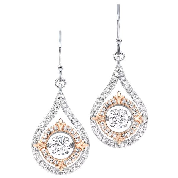 Rhythm of Love White & Rose Sterling Silver CZ Drop Earrings Bradley's Jewelers Jacksonville, NC