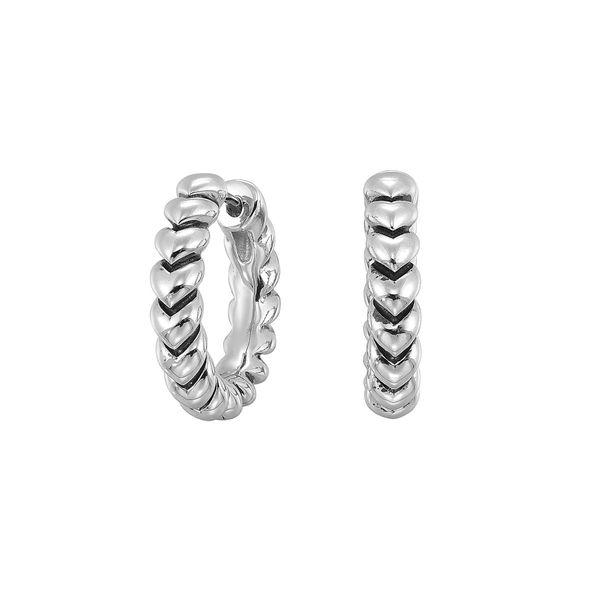 White Gold Sterling Silver Heart Hoop Earrings | Romantic Hoops Bradley's Jewelers Jacksonville, NC