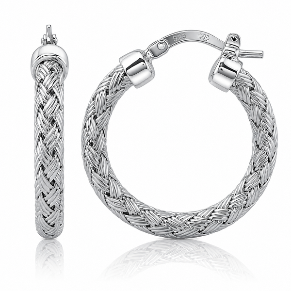 Charles Garnier Sterling Silver Mesh Hoop Earrings | 25MM Bradley's Jewelers Jacksonville, NC