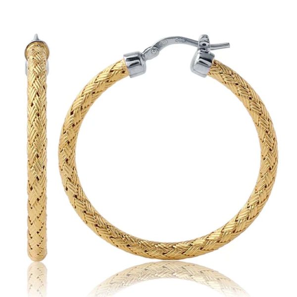 Charles Garnier Sterling Silver 35mm Mesh Hoop Earrings | Two Tone Finish Bradley's Jewelers Jacksonville, NC