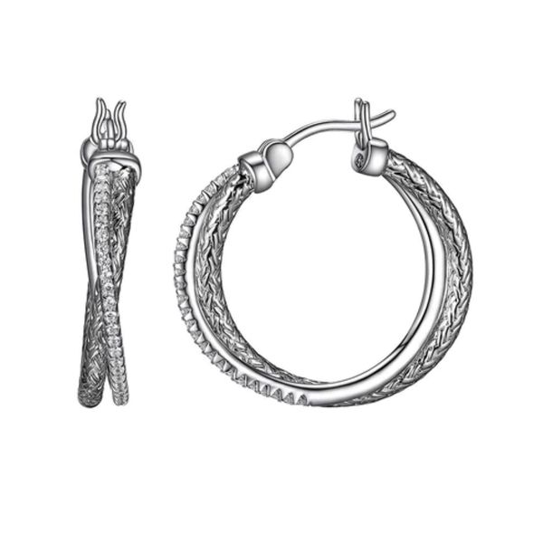 Sterling Silver Mesh CZ Hoop Earrings | 25MM Round Hoops Bradley's Jewelers Jacksonville, NC