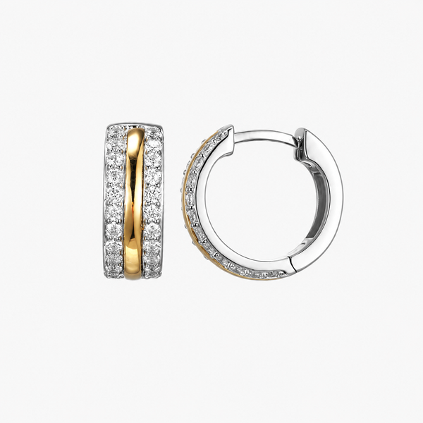 Sterling Silver CZ 14MM Hoop Earrings | Rhodium & Gold Finish Bradley's Jewelers Jacksonville, NC