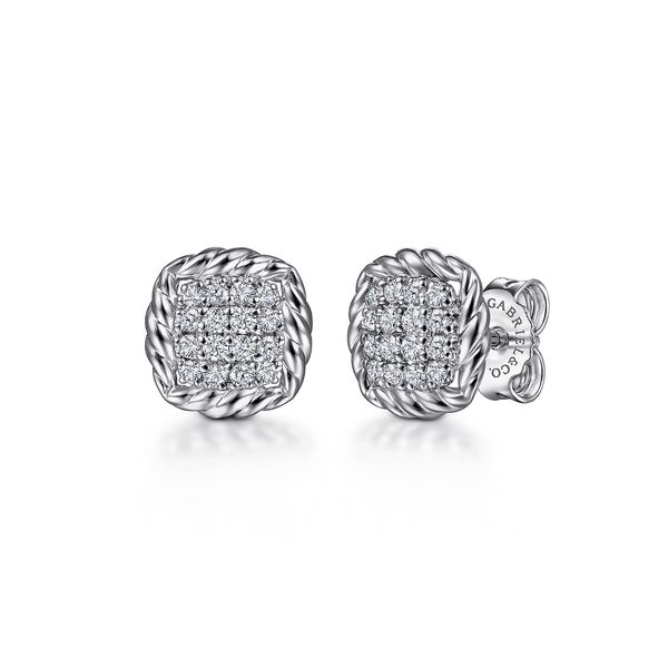 Gabriel & Co Sterling Silver White Sapphire Pavé Stud Earrings Hampton Collection Bradley's Jewelers Jacksonville, NC
