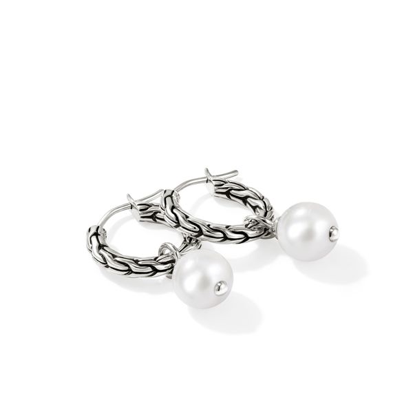 John Hardy Essentials Silver Hoop Earrings with 8–8.5mm Cultured Freshwater Pearl – 28mm Image 2 Bradley's Jewelers Jacksonville, NC