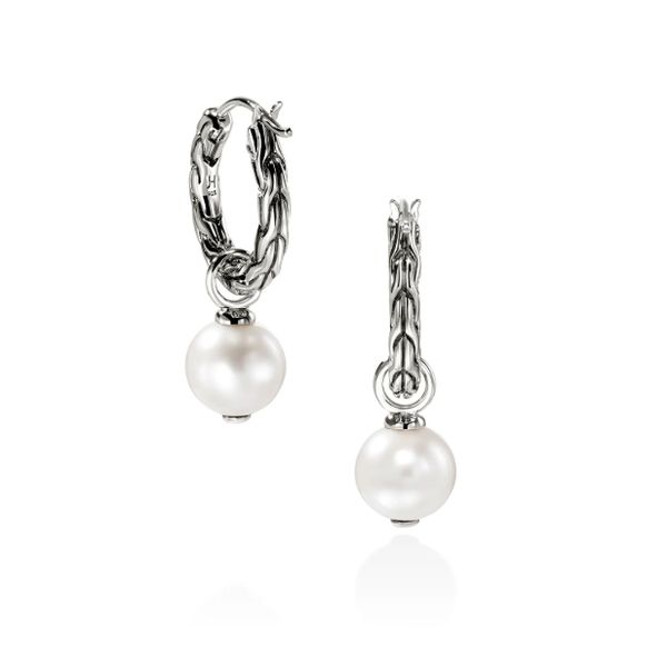 John Hardy Essentials Silver Hoop Earrings with 8–8.5mm Cultured Freshwater Pearl – 28mm Bradley's Jewelers Jacksonville, NC