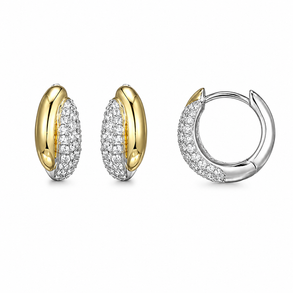 Flourish Collection Two Tone Huggie Hoop Earrings with CZs Bradley's Jewelers Jacksonville, NC