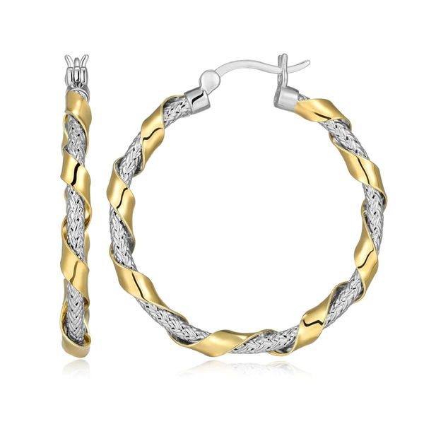 Charles Garnier Duo Luxe 35MM Sterling Silver & Gold Earrings Image 2 Bradley's Jewelers Jacksonville, NC
