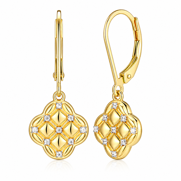Charles Garnier Quilted Clover Leverback Earrings | Diamondlite CZ Sterling Silver Bradley's Jewelers Jacksonville, NC