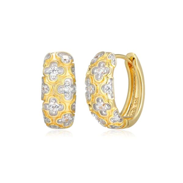 Charles Garnier Sterling Silver Two-Tone Clover Hoop Earrings | Diamondlite CZ Bradley's Jewelers Jacksonville, NC