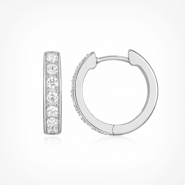 Charles Garnier Rhodium Plated Diamondlite CZ Round Hoop Earrings Bradley's Jewelers Jacksonville, NC