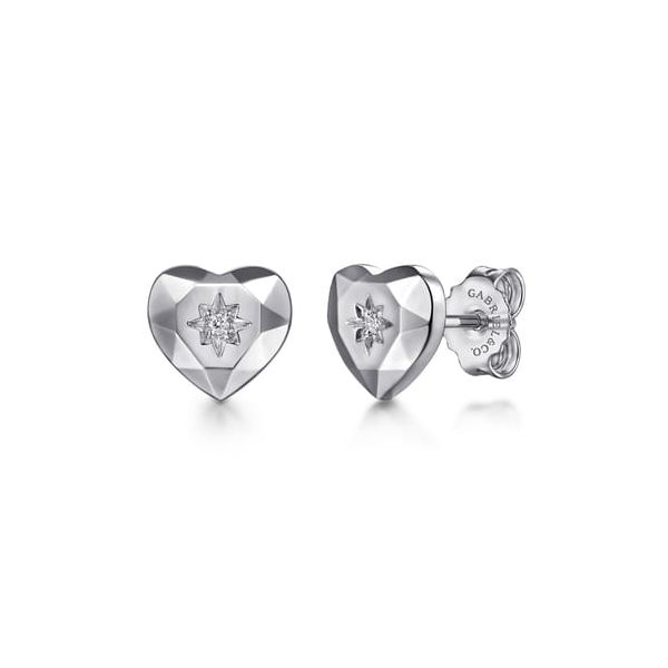 Gabriel & Co. Sterling Silver Heart Diamond-Cut Stud Earrings Bradley's Jewelers Jacksonville, NC