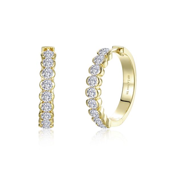 Lafonn Sterling Silver Gold-Plated 1.98 CTW Half-Bezel Large Hoop Earrings Bradley's Jewelers Jacksonville, NC