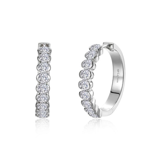 Lafonn Sterling Silver, Platinum-Plated 1.98 CTW Half-Bezel Large Hoop Earrings Bradley's Jewelers Jacksonville, NC