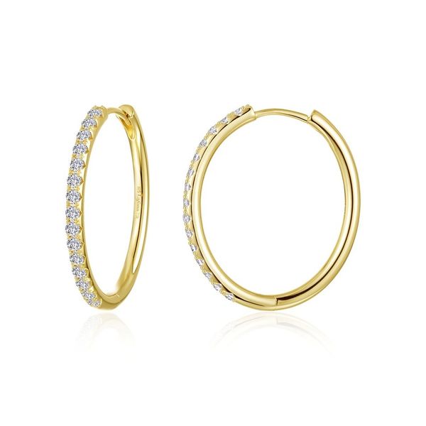Lafonn 0.90 CTW Gold-Plated Medium Alina Oval Hoop Earrings Bradley's Jewelers Jacksonville, NC