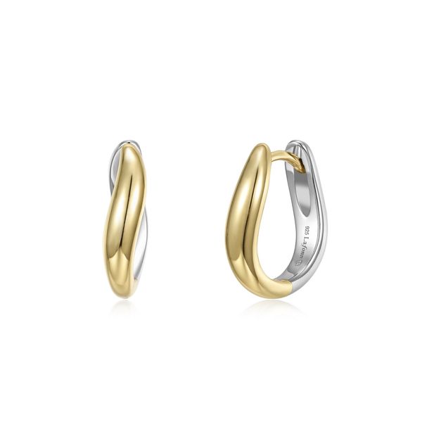 Lafonn Two-Tone High-Polished Wave Reversible Hoop Earrings Bradley's Jewelers Jacksonville, NC