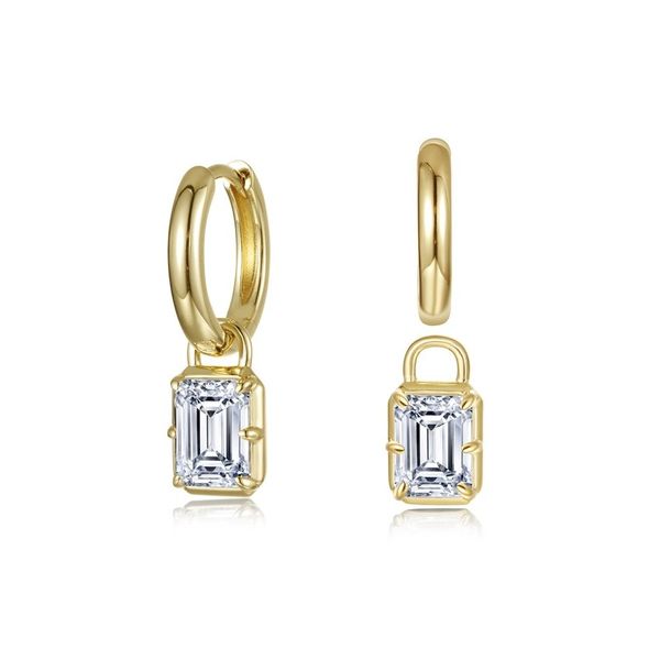 Lafonn Sterling Silver Gold-Plated 3.48 CTW Emerald-Cut Padlock Charm Detachable Huggie Earrings Bradley's Jewelers Jacksonville, NC