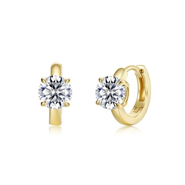 Lafonn Gold-Plated Round Solitaire Floating-Cut Huggie Earrings 2.06 CTW Bradley's Jewelers Jacksonville, NC