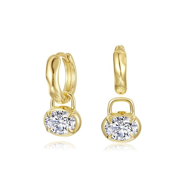 Lafonn Sterling Silver Gold-Plated 2.42 CTW East-West Oval Bezel Charm Detachable Molten Hoop Earrings Bradley's Jewelers Jacksonville, NC