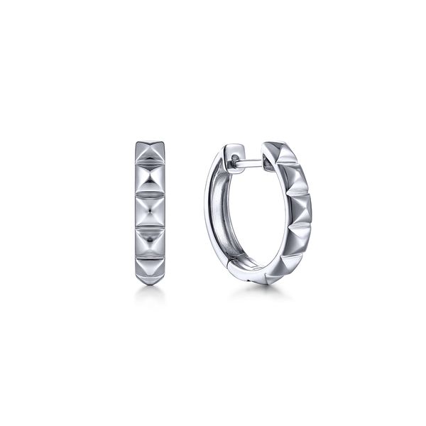 Gabriel & Co. Sterling Silver Pyramid Huggie Earrings | Contemporary Collection Bradley's Jewelers Jacksonville, NC