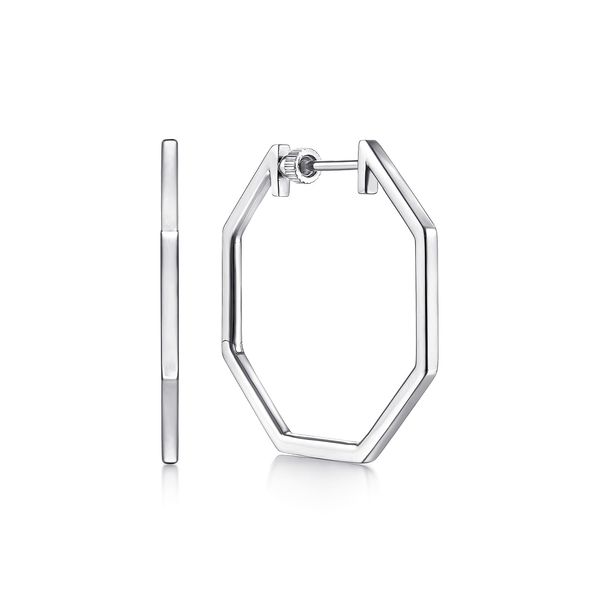 Gabriel & Co. Sterling Silver Geometric Classic Hoop Earrings | Contemporary Collection Bradley's Jewelers Jacksonville, NC