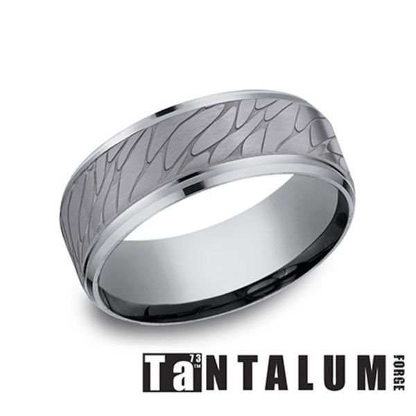 Forge Grey Tantalum Pebble Center Wedding Band 8mm Size 10 Bradley's Jewelers Jacksonville, NC