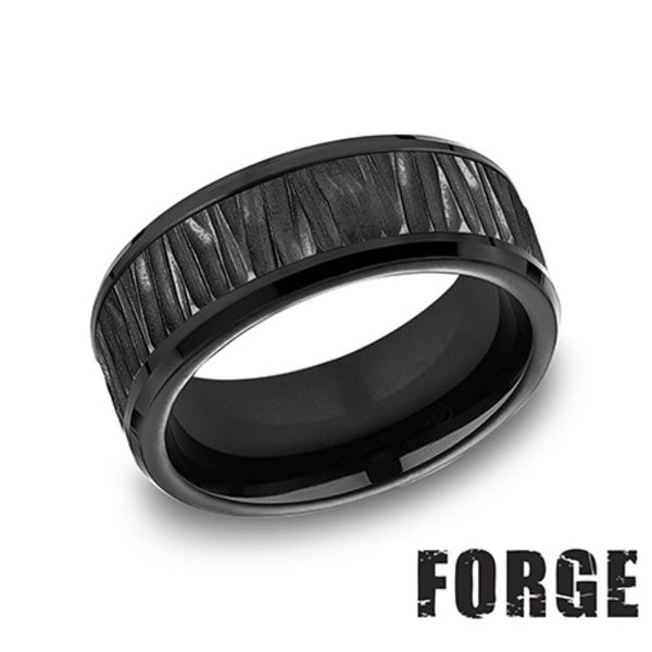 Forge Black Titanium Bark Finish Wedding Band 8mm Size 10 Bradley's Jewelers Jacksonville, NC