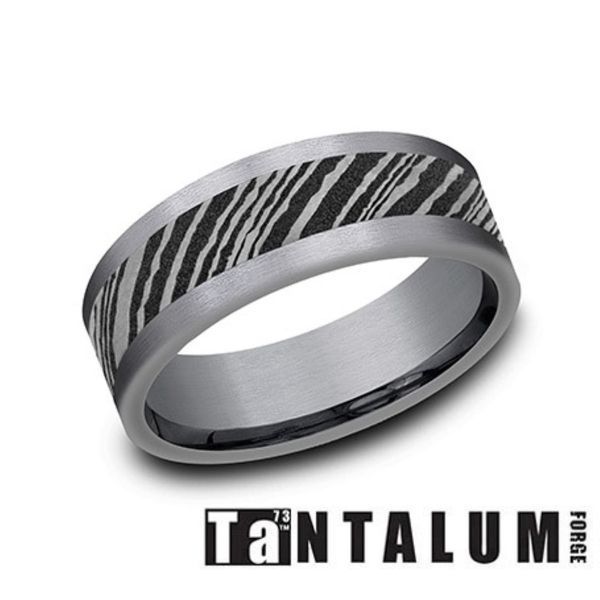 Forge Grey Tantalum Hammer Center Flat Wedding Band 8mm Size 9 Bradley's Jewelers Jacksonville, NC