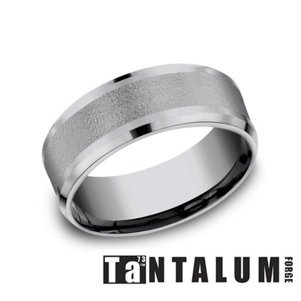 Forge Grey Tantalum Wire Brush Center Wedding Band 8mm Size 10 Bradley's Jewelers Jacksonville, NC