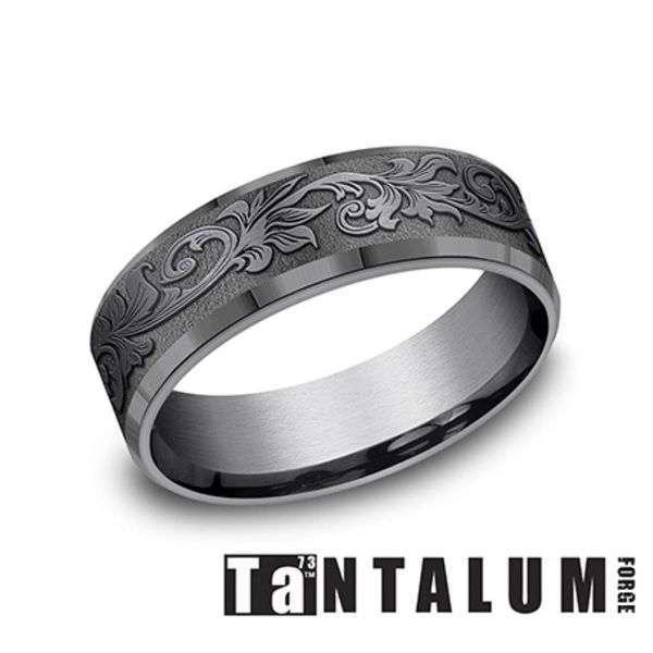 Forge Black Tantalum Vintage Script Wedding Band 7mm Size 10 Bradley's Jewelers Jacksonville, NC