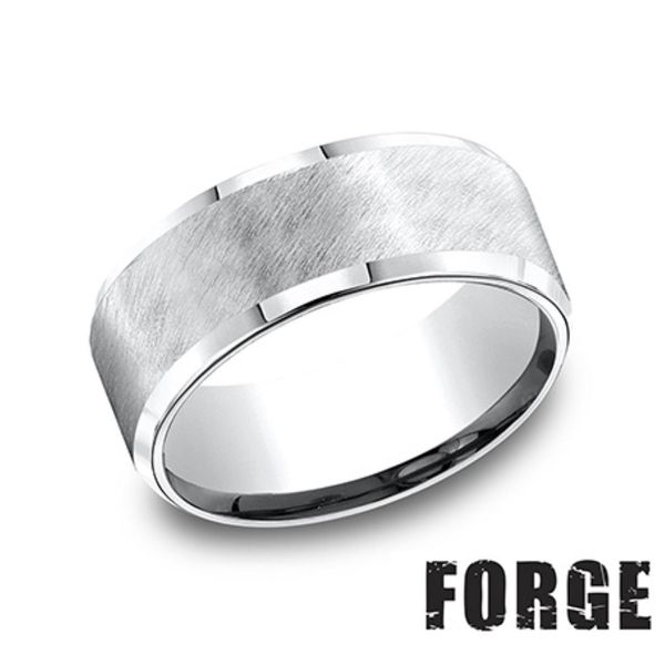 Forge Cobalt Chrome Men's Wedding Band 8mm Satin Beveled Edge Size 9 Bradley's Jewelers Jacksonville, NC