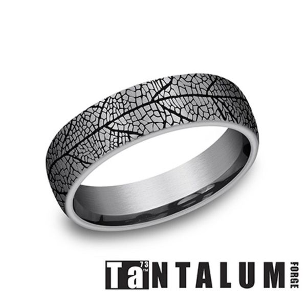 Forge Grey Tantalum Leaf Design Wedding Band 6.5mm Size 11.5 Bradley's Jewelers Jacksonville, NC