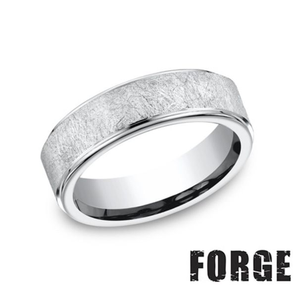 Forge Silver Cobalt Chrome Swirl Drop Edge Wedding Band 7mm Size 10 Bradley's Jewelers Jacksonville, NC
