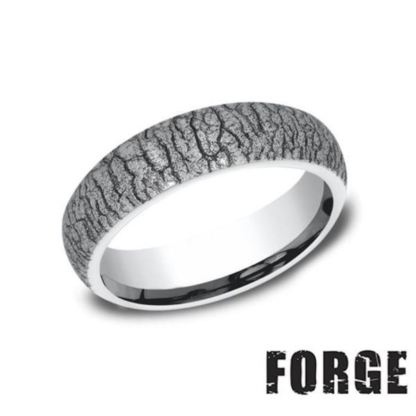 Forge Grey Cobalt Chrome Large Bark Finish Wedding Band 6mm Size 10 Bradley's Jewelers Jacksonville, NC