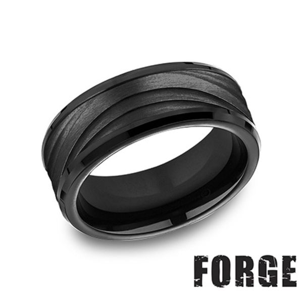 Forge Black Titanium Triple Wave Wedding Band 8mm Size 10 Bradley's Jewelers Jacksonville, NC