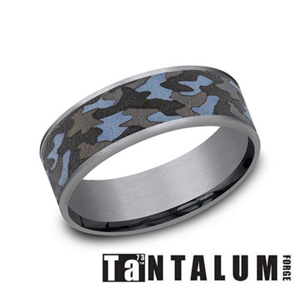Forge Tantalum Satin Blue Camo Center Wedding Band Size 10 Bradley's Jewelers Jacksonville, NC