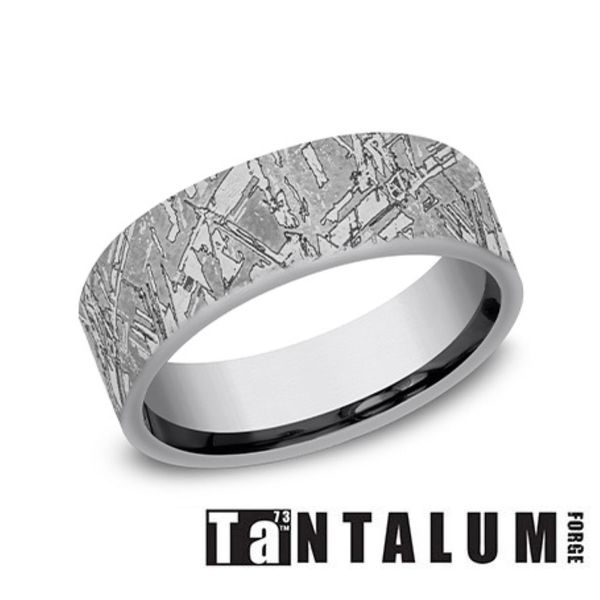 Forge Grey Tantalum Faux Meteorite Flat Wedding Band 7mm Size 10 Bradley's Jewelers Jacksonville, NC