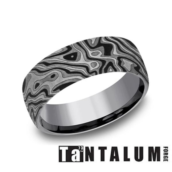 Forge Tantalum Mokume Pattern Wedding Band 7.5mm Size 10 Bradley's Jewelers Jacksonville, NC