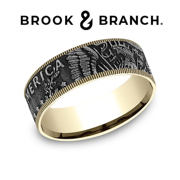 Brook & Branch 14K Yellow Gold & Black Tantalum Kennedy Half Dollar Wedding Band 7.5mm Size 10 Bradley's Jewelers Jacksonville, NC